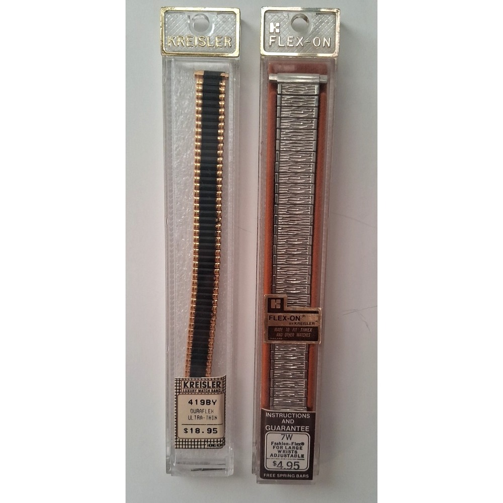 2 Kreisler Watchbands Duraflex Ultra Thin Luxury Black 419BY & Silver Flex-On 7W